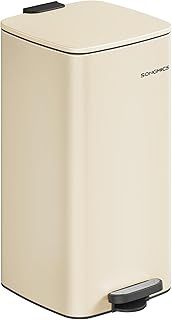 SONGMICS Kitchen Bin, 8-Gallon (30 L) Trash Bin, Steel Pedal Bin, with Inner Bucket, Soft Close and Stays Open, Sand Beige LTB593A02