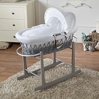 For Your Little One FYLO Moses Basket Waffle Grey Wicker with Rocking Stand Grey