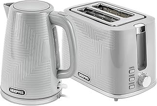 Geepas Opus Kitchen Combo Set, 3000W Electric Kettle and 900W 2 Slice Toaster, 1.7L Cordless Design with Otter Control, 7 Browning Levels, Grey