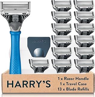 Harry's Razors for Men - Men's Razor Set with Indigo Blue Handle, 13 Razor Blade Refills, Travel Blade Cover, (packaging may vary)