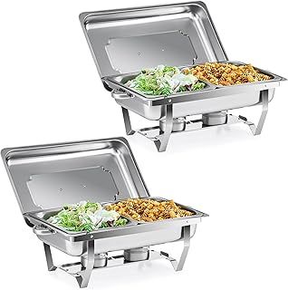 Chafing Dish Buffet Set, 2 Pack 9L Chafers for Catering with 4 Half Size Food Pans Fuel Holders 2 Lids Foldable Frames, Stainless Steel Food Warmers for Parties Buffets Banquets Dinners
