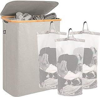 Laundry Basket 3 Compartments with Lid, 3 section for easy separation, 156L XXL Dirty Washing Bin with removable bags | Triple compartment laundry sorter