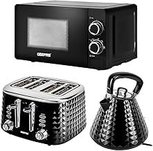 Geepas 3-Piece Kitchen Set with Microwave, 1.5L Kettle and 4 Slice Toaster Vector Design