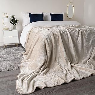 Luxury Faux Fur Throw Over Sofa Bed Mink Soft Warm Fleece Blanket (Beige/Mink, King 200cm x 240cm)