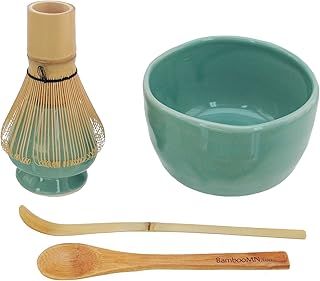 BambooMN Brand - Matcha Bowl Set (Includes Bowl, Rest,Tea Whisk, Chasaku, & Tea Spoon) 1 Set Green