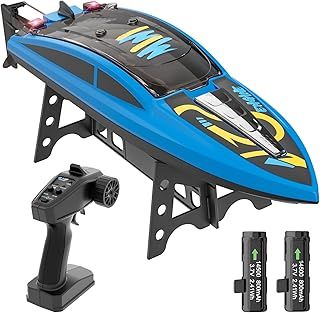 GizmoVine RC Boat, Remote Control Boat, Model Toy for Adults and Kids with Light and 2 Rechargeable Batteries, Diving in Pools/Lakes Possible