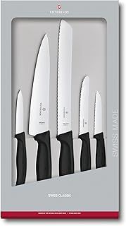 Victorinox Swiss Classic Kitchen Knife Set, Cooking Knives, Set of 5, Extra Sharp Blades, Swiss Made, Black