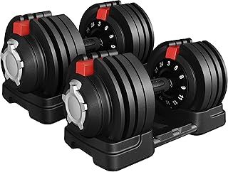 Yaheetech Space-Saving Adjustable Dumbbell Set - 12.5KG/18KG/24KG/40KG Weights with Safety Locking Mechanism, Home Gym Strength Training Equipment for Full Bodybuilding