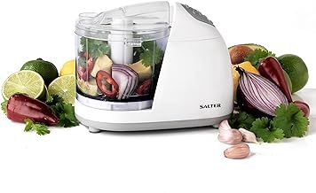 Salter EK2182 Electric Mini Food Chopper – 350ml Food Processor, Oil Drizzle Hole, Easy Food Prep, Dice Fruit/Vegetables/Onions, BPA-Free Dishwasher Safe Bowl, Stainless Steel Blades, One Touch, 150W