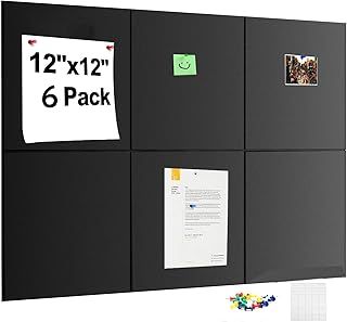 Large Cork Board Alternative,Felt Bulletin Board with Removable Adhesive Tabs, Pin Board Wall Tiles Notice Boards with Pins for Office,Home,Cork Boards for Photos Memos Black 6Pack