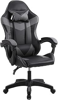 Panana Heavy Duty Gaming Reclining Racing Chair PU Leather Swivel PC Game Desk Chair (Grey)