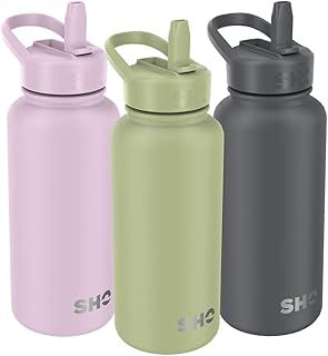 SHO Stainless Steel Guzzler Water Bottle with Straw Lid - Leakproof, Dishwasher Safe, BPA Free, No Sweat, Vacuum Insulated Double Walled Metal Flask, 950ml & 1900ml - 24 Hours Cold (Sage, 950ml)