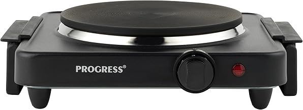 Progress EK4353P Single Electric Hot Plate - Camping Stove, Table Top Electric Cooker, Portable Kitchen Hob with Carry Handles, Non-Slip Feet, Variable Heat Settings, Holiday Homes/Caravans, 1500W