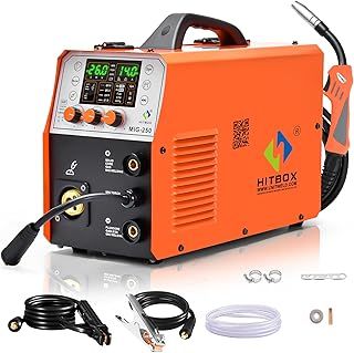 HITBOX Multifuctional MIG Welding Machine -200A with Color LCD Display IGBT Inverter MIG MMA Lift TIG Stick Gas Mix Gases Gasless Flux Cored Wire Solid Core Wire MIG Welder (MT2000II)