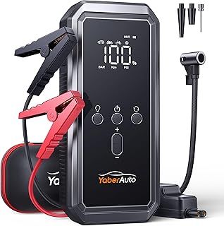 Jump Starter Power Pack with Air Compressor, YaberAuto 150PSI 4500A Car Battery Jump Starter Power Bank (9.0 Gas/8.0L Diesel), 12V Car Battery Booster with Large LCD Display, Lights