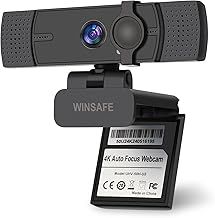 WINSAFE Webcam 4K, Ultra HD Video Calling, AI Auto Focus, Dual Noise-Canceling Microphones, 70° FOV, 1080P@60FPS, Privacy Cover, Plug&Play PC Camera, Works with Teams, Zoom, OBS, Skype, Google Meet