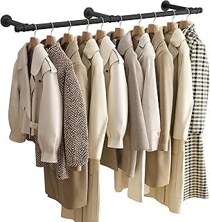 SONGMICS Wall Mounted Clothes Rail Industrial Design Space Saving 30 x 170 x 7 cm 68 kg Load Capacity Easy Assembly Black HSR104B01