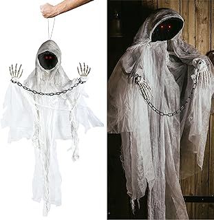 SCARY HALLOWEEN ANIMATRONIC SPECTRE DECORATION - PACK OF 1 - HAUNTED GHOST WITH MOTORISED HEAD & ARMS, SCARY SOUND EFFECTS AND GLOWING RED EYES - PERFECT DECORATION FOR HALLOWEEN EVENTS