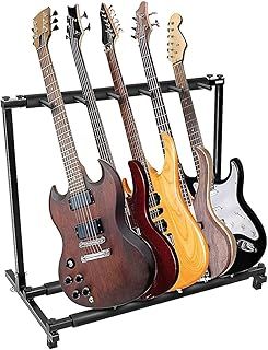 Holdfiturn Multi Guitar Stand 5 Holder Foldable Universal Guitar Rack Black Portable Guitar Holder Display Rack for Multiple Guitars Bass