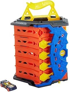Hot Wheels Roll Out Raceway Track Set, Storage Bucket Unrolls into 5-Lane Racetrack for Multi-Car Play, Connects to Other Sets