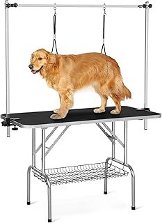 Yaheetech 46" Pet Dog Grooming Table Height Adjustable Dog Beauty Table for Large Dogs/Cats w/Storage Basket/Noose Tools 177cm High Black