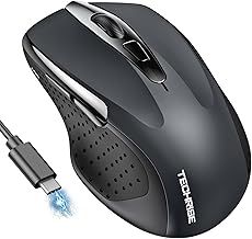 TechRise Bluetooth Mouse, Rechargeable Wireless Mouse (BT5.0/3.0 & 2.4G), 4800DPI Adjustable, 6-Button Silent Computer Mice, USB A Ergonomic Wireless Mouse for Laptop PC Mac, Grey