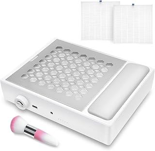 Madenia Professional Nail Dust Collector with 2 Reusable Filters and 1 Brush, Low Noise Dust Collector Nail Salon, Powerful Nail Dust Extractor Fan for Acrylic Gel Nails, White