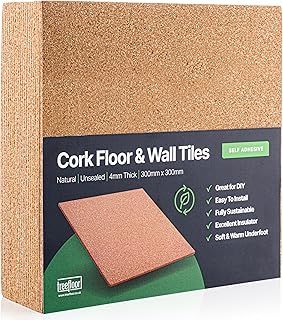 Treefloor Natural Self-Adhesive Cork Tiles - Square 300mm x 300mm x 4mm (Pack of 20)