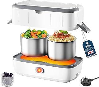 Kiseely Self Cooking Electric Lunch Box, Portable Food Warmer for On-The-Go, Stainless Steel Food Warmer Lunchbox Containers, Self Heating Bento Box for Home Office (2 Boxes BM1)