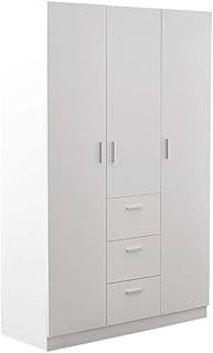 Panana Modern 3 Door Large Wooden Triple Wardrobe Clothes Closet Storage Organiser Furniture Units with Shelves and Drawers Bedroom, 115 x 49 x 181cm (White)