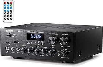 Stereo Power Audio Amplifier 220W Bluetooth 5.0, Moukey 2.0 Channel Stereo Audio Receiver with USB, SD, AUX, RCA, MIC in with Echo, Radio, LED for Home Theater Speakers, Studio, MAMP1