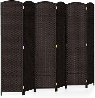COSTWAY 6 Panel Folding Room Divider, Hand-Woven Wicker Freestanding Wall Privacy Screen Protector, Solid Wood Frame Paravent Partition Separator for Bedroom Living Room Office, 240x170cm (Brown)