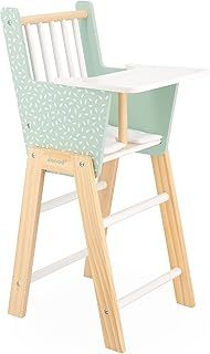 Janod - Zen FSC Wood Highchair - Pretend Play Toy - Accessory for Dolls up to 42 cm - 3 Years +, J05901,Water Green/White