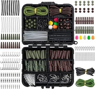 Dr.Fish 278pcs Carp Fishing Tackle Set in Box, Carp Fishing Accessories Include Hooks, Safety Clips and Swivels, Beads, Boilie Stops, Corn, Tube, Hair Rigs and other for Making Rigs