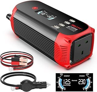 BELTTT Pure Sine Wave Power Inverter DC to AC 220V 230V 240V Remotely Controllable Converter with USB Ports and AC Outlet Use for RV Truck Car Home CE Approved (1000W/12V) grey