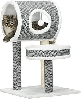 PawHut Cat Tree for Large Cats, Tower with Scratching Post, Activity Centre with Bed, Tunnel, Toy Ball - White