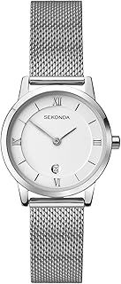 Sekonda Carter 28mm Women's Quartz Watch Round Alloy Case, Mineral Glass, Stainless Steel Mesh Bracelet, Roman Numerals, Sliding Clasp and Date Function