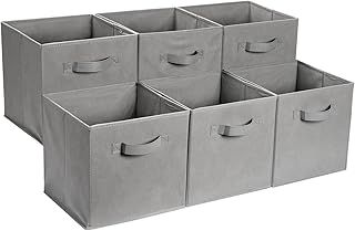 Amazon Basics Collapsible Fabric Storage Cube/Organiser with Handles, Pack of 6, Solid Grey, 33 x 33 x 33 cm