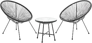 EVRE Goa Black Acapulco Styled Egg Shape Conversational Garden Furniture Bistro Patio Outdoor Set For Balconies Gardens Terraces 2 Chairs 1 Glass Top Table