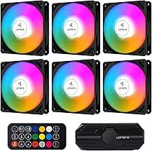 upHere 120mm Computer PC Cooling ARGB Fans, 5V ARGB Addressable Motherboard SYNC/Remote Controller, Speed Adjustable with Fan Hub,6 packs,NK1206-6
