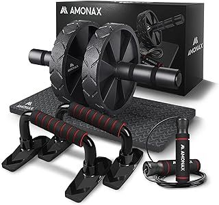 Amonax Convertible Ab Wheel Roller with Large Knee Mat for Core Abs Rollout Exercise. Double Wheel Set with Dual Fitness Strength Training Modes at Gym or Home