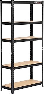 Rhino Racking - 5 Tier Heavy-Duty Garage Shelving Unit - Black Storage Shelves - 150x75x30cm - 200kg Load Weight Per Shelf - 1000kg Per Unit - Shed Shelving