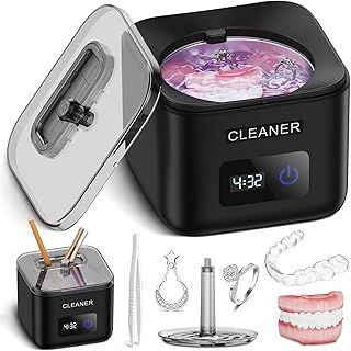 45kHz Ultrasonic Retainer Cleaner, Professional UV Ultrasonic Cleaner for All Dental Appliances, Jewelry, Two Modes, 200ML Portable Cleaner for Dentures, Whitening Trays, Toothbrush Head