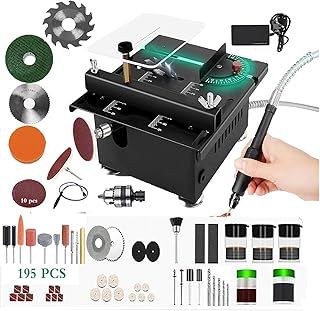 Generic Small Table Saw, Miniature Table Saw for Crafts, 8cm Blade, 200W, 6000RPM, Multi-Function Tool with Sanding Discs