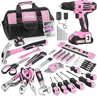 Pink Tool Kit 236-Piece with Cordless 20V 2000mAh Power Drill Driver, Lady's Basic Home Tool Set with 12-Inch Pink Tool Bag, Electric Drill Sets Combo Kit for Women, House, DIY