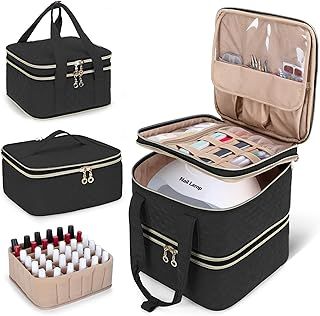 Yarwo Nail Polish Organiser Fits a Nail Lamp with 2 Adjustable Dividers (Holds 72 Bottles), Detachable Storage Nail Polish Case for Nail Varnish and Nail Art Tools, Black(Patent Pending)