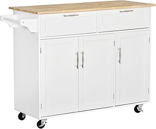 HOMCOM Kitchen Island Utility Cart, with 2 Storage Drawers & Cabinets for Dining Room, White