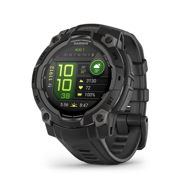 Garmin Instinct 3, 45mm rugged GPS smartwatch with AMOLED screen,built in sports apps & health monitoring, LED flashlight, shock resistant, 10ATM, up to 18 days battery life, Black