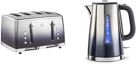 Russell Hobbs 25141 Eclipse Polished Stainless Steel Ombre Four Slice Toaster, Midnight Blue with Kettle