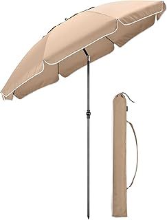 CHRISTOW Beach Umbrella Portable Tilting Parasol Sun Shade with UV Protection and Bag 2m
